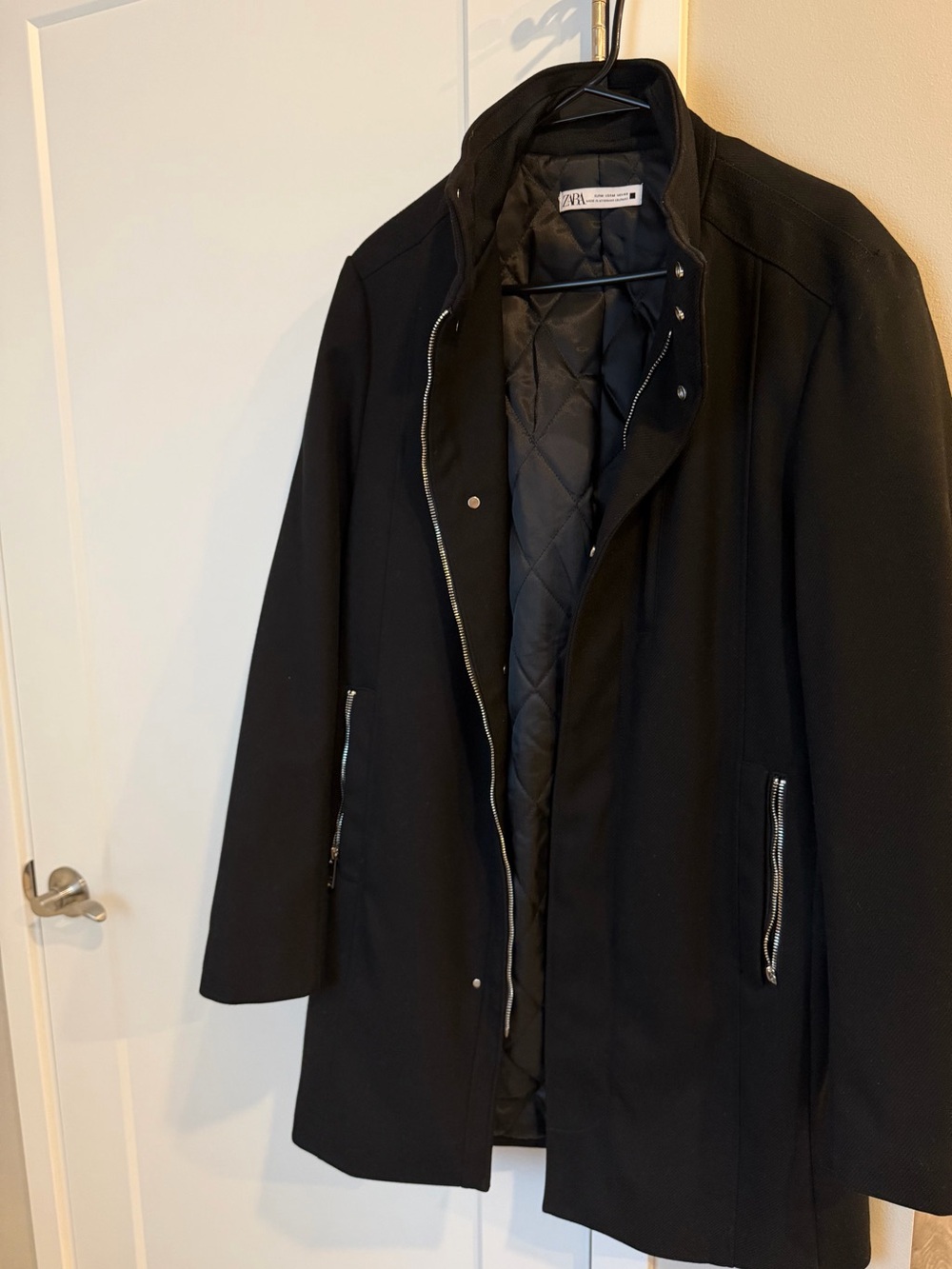 Zara Men’s Black Quilted-Lined Trench Coat
